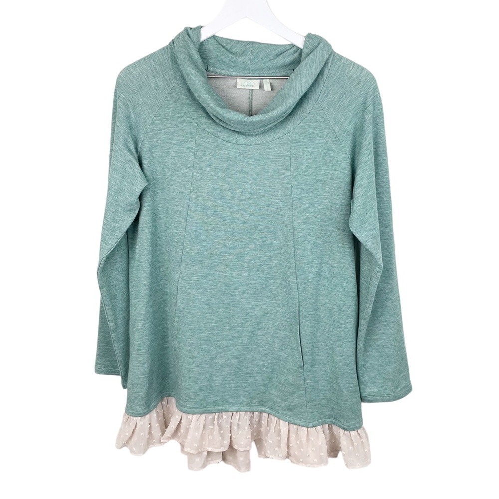 LOGO Lounge by Lori Goldstein Cowl Neck Chiffon Trim Sweater Top Size Medium